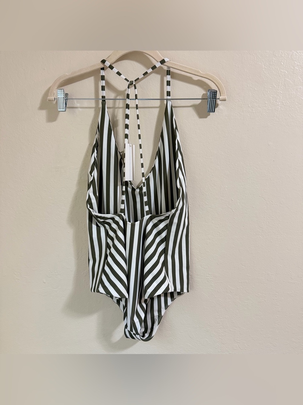 MIKOH Majorca One Piece Swimsuit NWT Large French Stripe Vetiver Olive Green - Picture 5 of 8